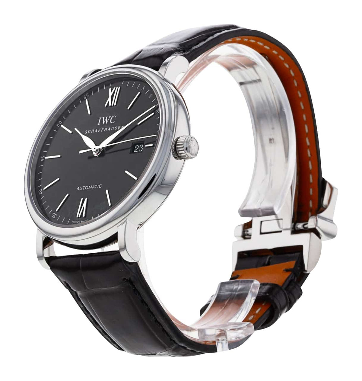  Shop Authentic IWC Portofino Automatic Black Dial Black Leather Strap Watch for Men - IW356502 - Luxxuri