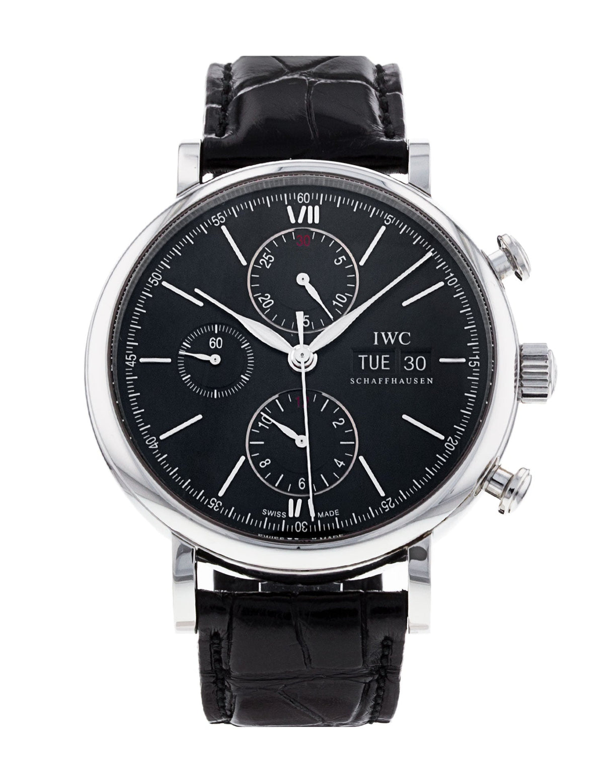  Shop Authentic IWC Portofino Chronograph Black Dial Black Leather Strap Watch for Men - IW391008 - Luxxuri