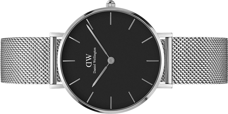  Shop Authentic Daniel Wellington Classic Petite Sterling Black Dial Silver Mesh Bracelet Watch For Women - DW00100162 - Luxxuri