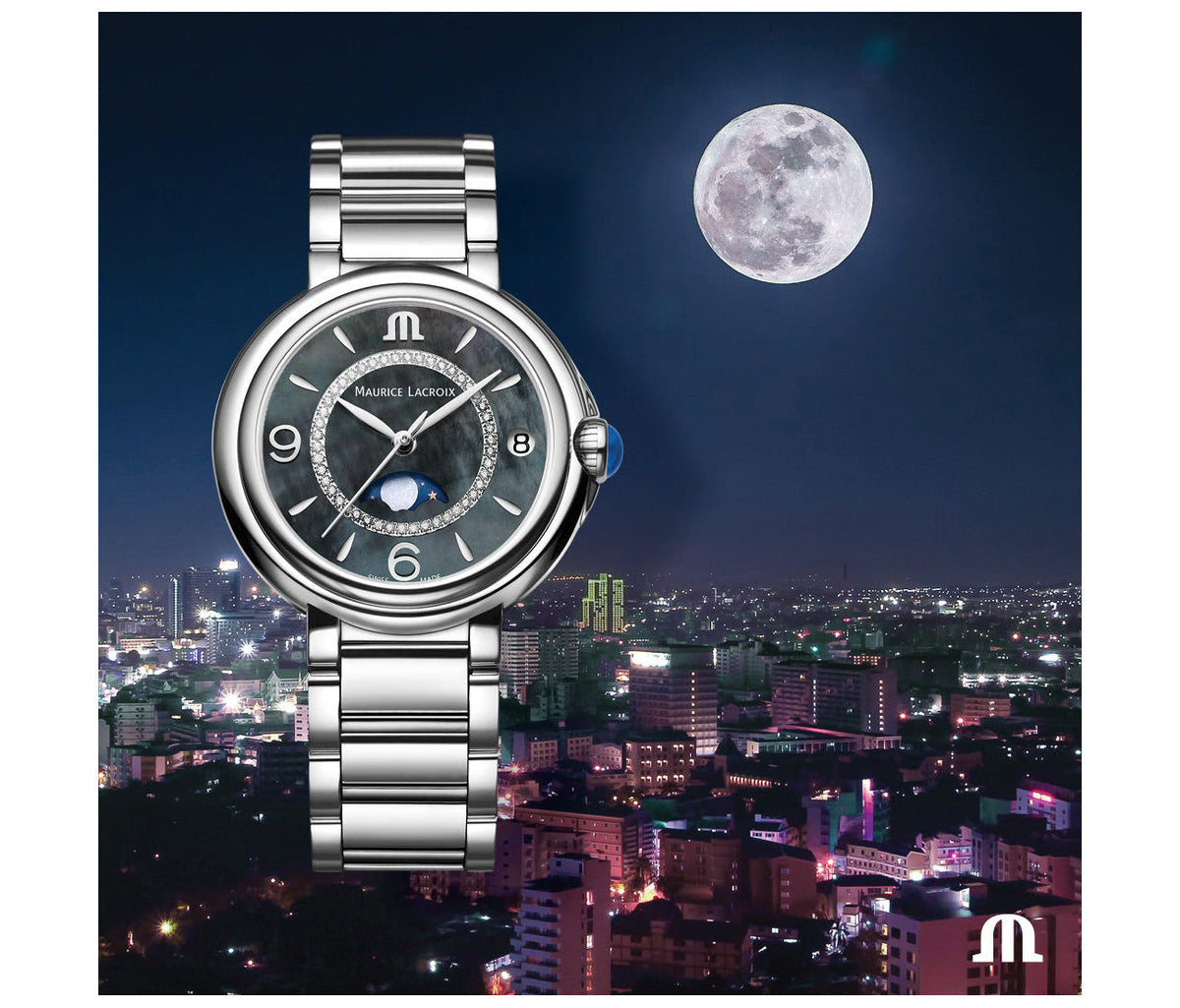  Shop Authentic Maurice Lacroix Fiaba Moonphase Blue Dial Silver Steel Strap Watch for Women - FA1084-SS002-420-1 - Luxxuri