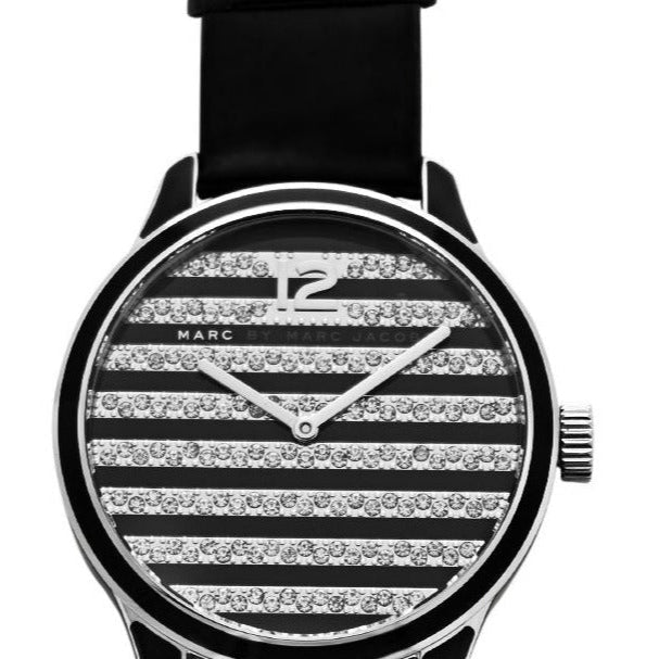  Shop Authentic Marc Jacobs Lidia Stripe Glitz Black Dial Black Leather Strap Watch for Women - MBM1166 - Luxxuri