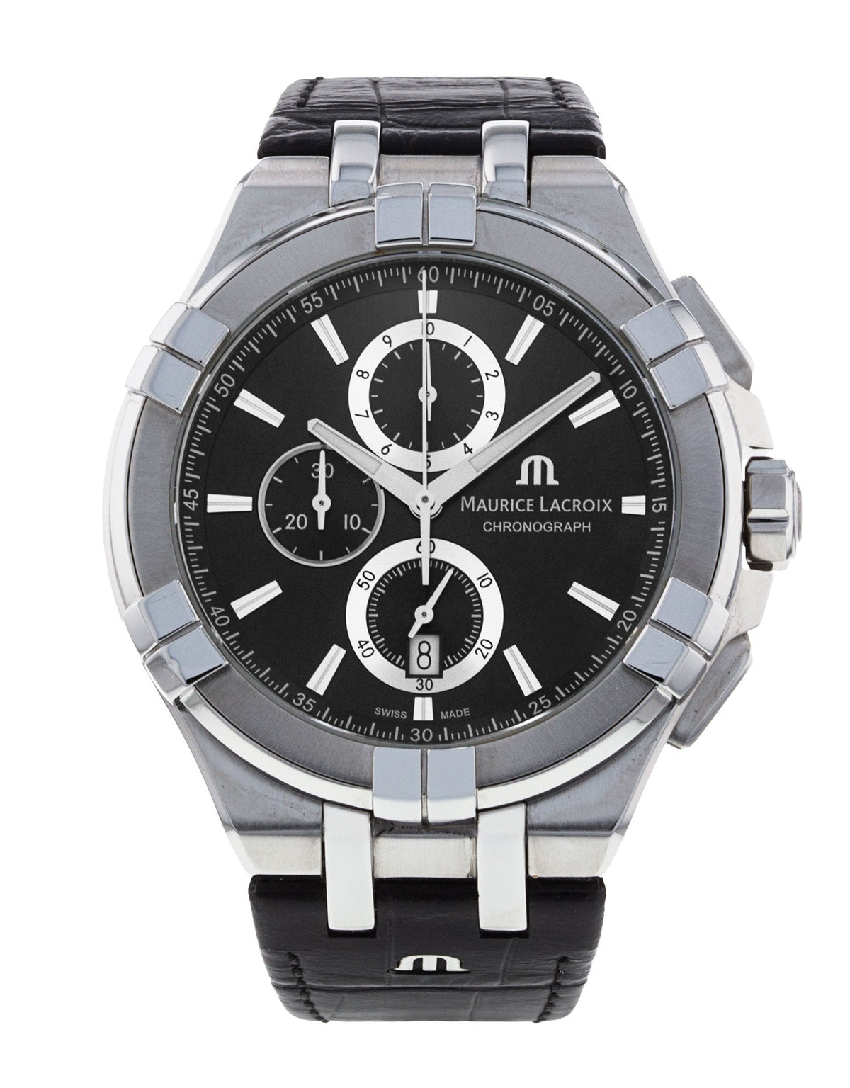  Shop Authentic Maurice Lacroix Aikon Chronograph Black Dial Black Leather Strap Watch for Men - AI1018-SS001-330-1 - Luxxuri