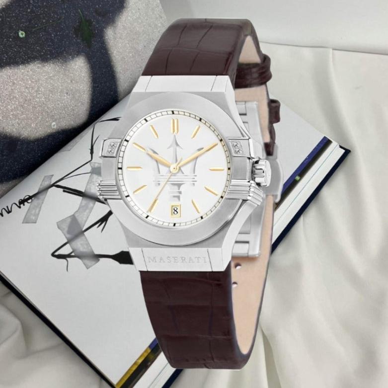  Shop Authentic Maserati Potenza Silver Dial Brown Leather Strap Watch For Women - R8851108506 - Luxxuri