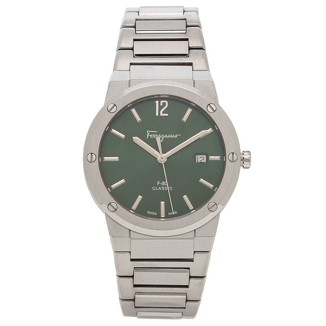  Shop Authentic Salvatore Ferragamo F-80 Classic Green Dial Silver Steel Strap Watch for Men - SFDT02123 - Luxxuri