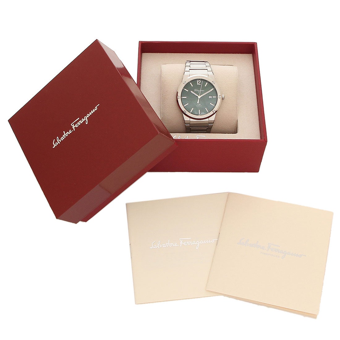  Shop Authentic Salvatore Ferragamo F-80 Classic Green Dial Silver Steel Strap Watch for Men - SFDT02123 - Luxxuri
