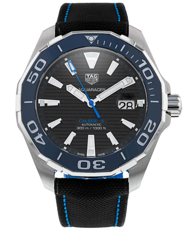  Shop Authentic Tag Heuer Aquaracer Calibre 5 Automatic Black Dial Black Nylon Strap Watch for Men - WAY201C.FC6395 - Luxxuri