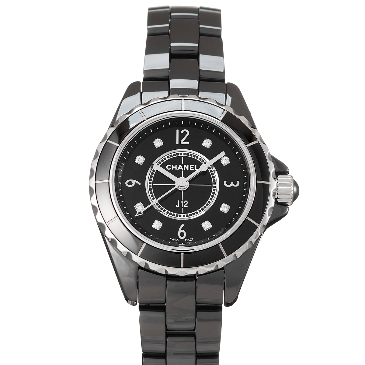  Shop Authentic Chanel J12 Diamonds Black Dial Black Steel Strap Watch for Women - J12 H2569 - Luxxuri