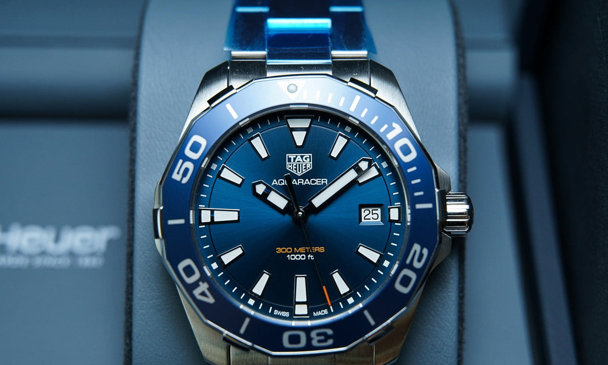  Shop Authentic Tag Heuer Aquaracer Blue Dial Quartz Silver Steel Strap Watch for Men - WAY111C.BA0928 - Luxxuri