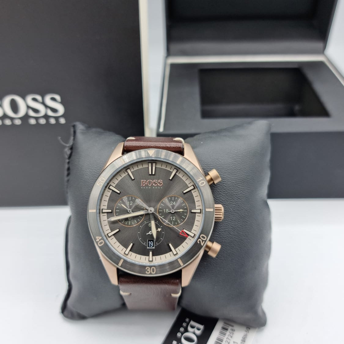  Shop Authentic Hugo Boss Santiago Grey Dial Brown Leather Strap Watch for Men - 1513861 - Luxxuri