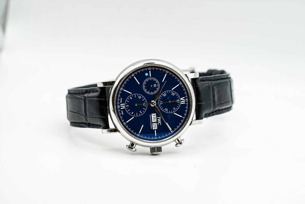  Shop Authentic IWC Portofino Chronograph Blue Dial Black Leather Strap Watch for Men - IW391023 - Luxxuri