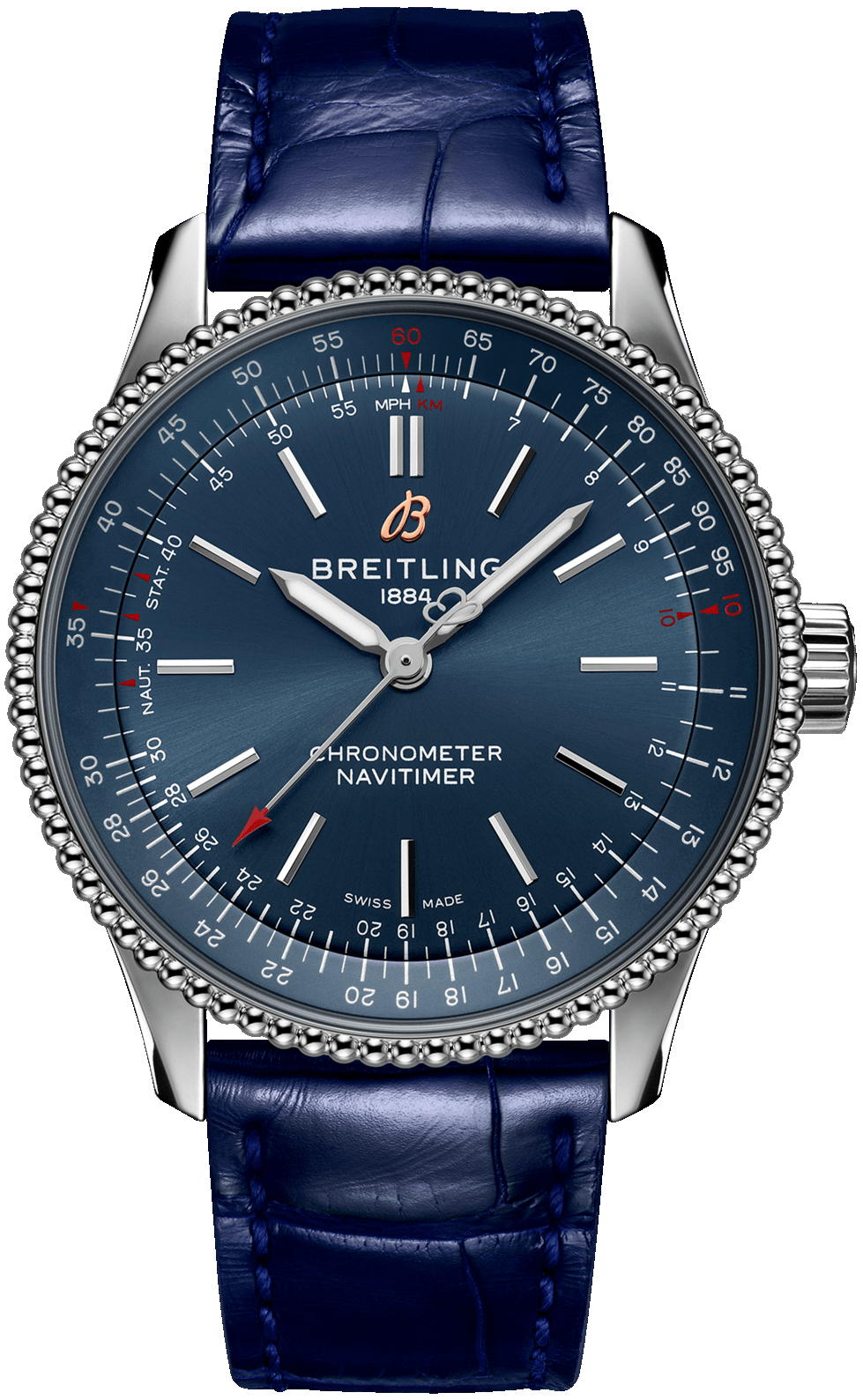Breitling Navitimer Automatic 35 Blue Dial Blue Leather Strap Watch for Men - A17395161C1P1