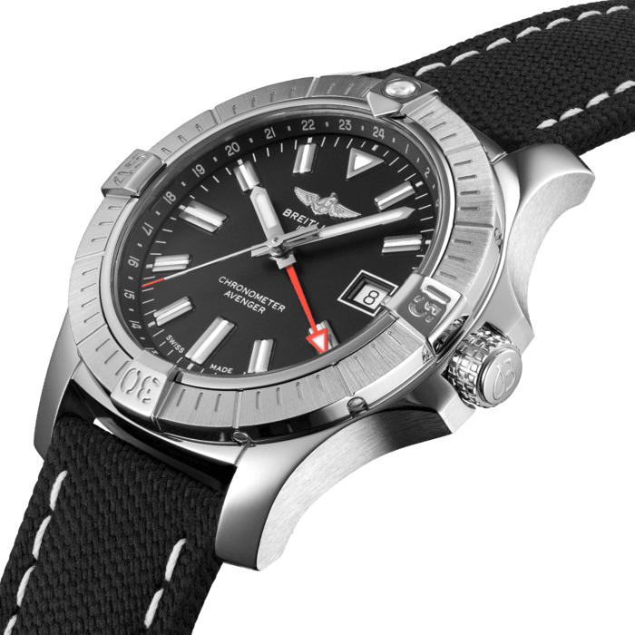 Breitling Avenger Automatic GMT 43 Black Dial Black Nylon Strap Watch for Men - A32397101B1X1