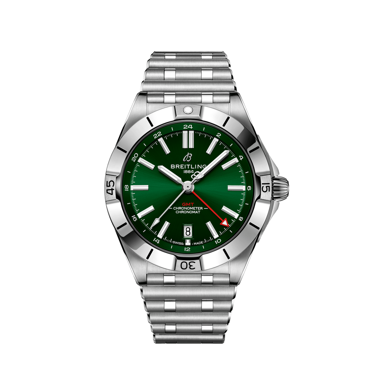 Breitling Chronomat GMT 40 Green Dial Silver Steel Strap Watch for Men - A32398101L1A1