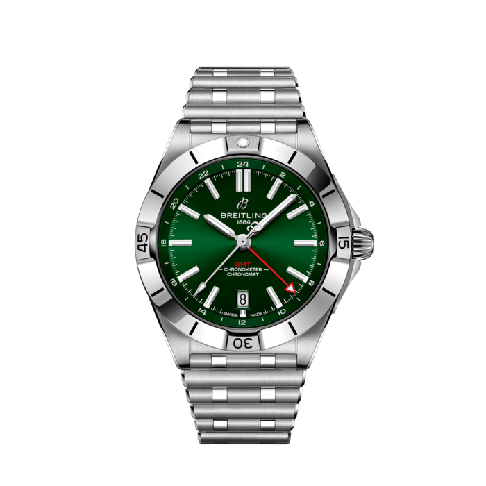 Breitling Chronomat GMT 40 Green Dial Silver Steel Strap Watch for Men - A32398101L1A1
