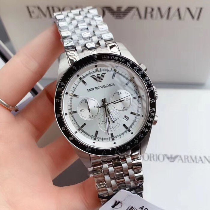  Shop Authentic Emporio Armani Sportivo Chronograph Silver Dial Silver Steel Strap Watch For Men - AR6073 - Luxxuri