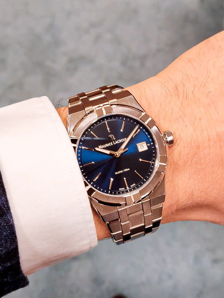  Shop Authentic Maurice Lacroix Aikon Date Blue Dial Silver Steel Strap Watch for Men - AI1108-SS002-430-1 - Luxxuri