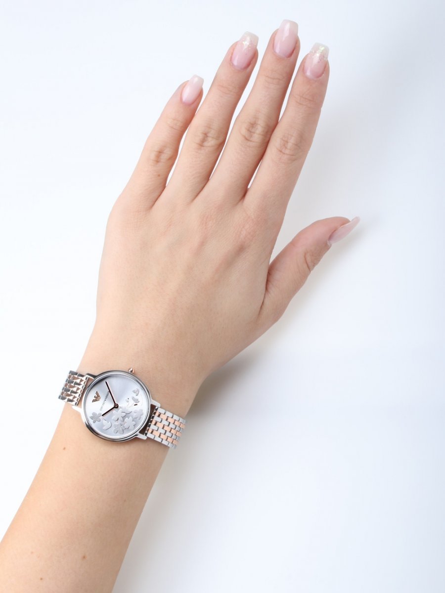  Shop Authentic Emporio Armani Silver Sunray Dial Two Tone Steel Strap Watch For Women - AR11113 - Luxxuri