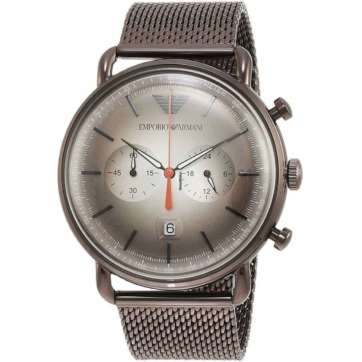  Shop Authentic Emporio Armani Aviator Chronograph Grey Dial Brown Mesh Bracelet Watch For Men - AR11169 - Luxxuri