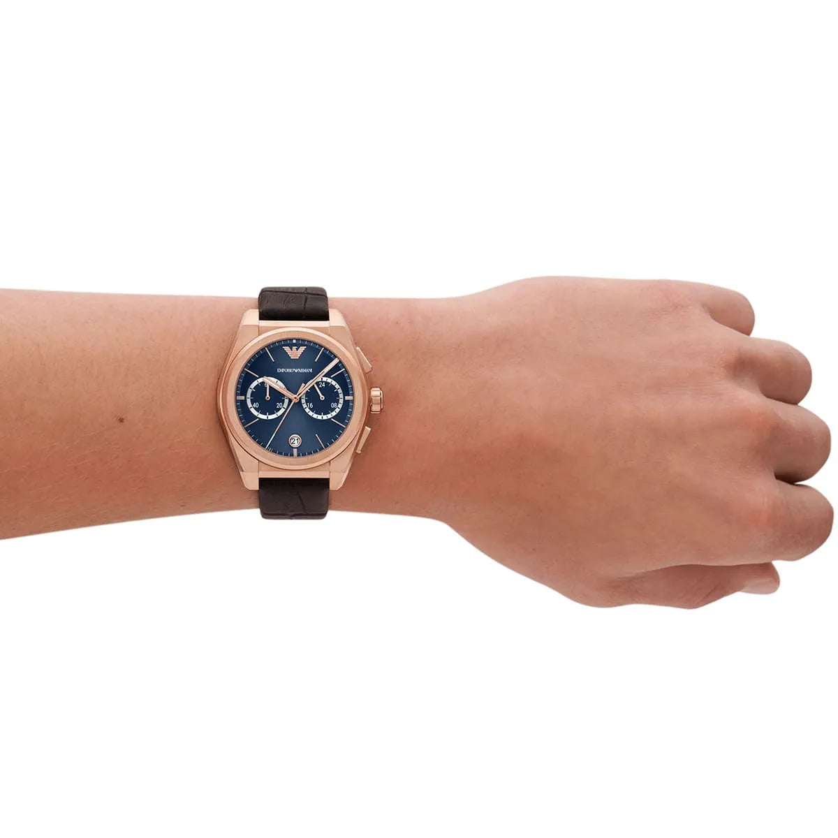  Shop Authentic Emporio Armani Federico Chronograph Blue Dial Brown Leather Strap Watch For Men - AR11563 - Luxxuri