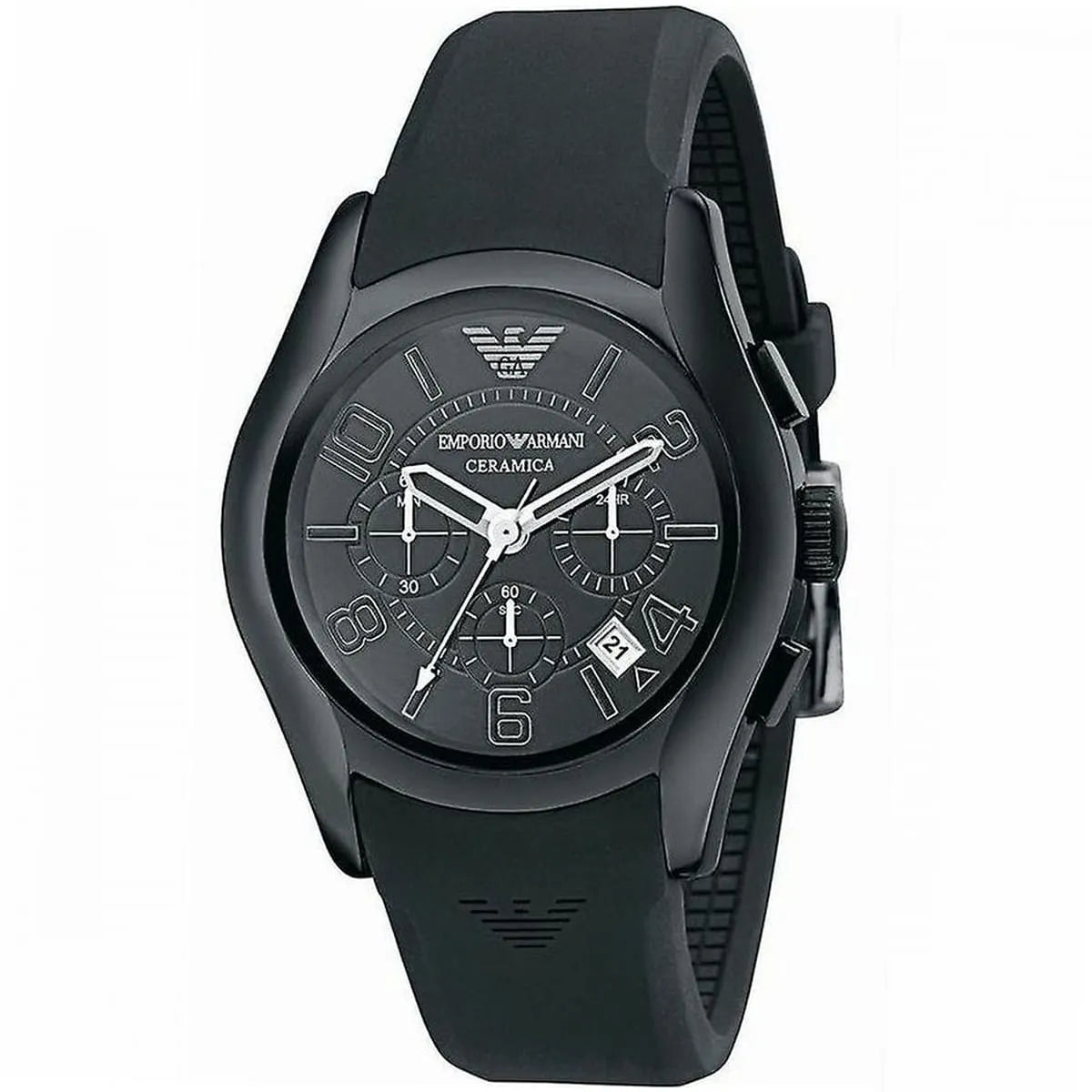 Emporio Armani Valente Large Chronograph Black Dial Black Silicone Strap Watch for Men - AR1430