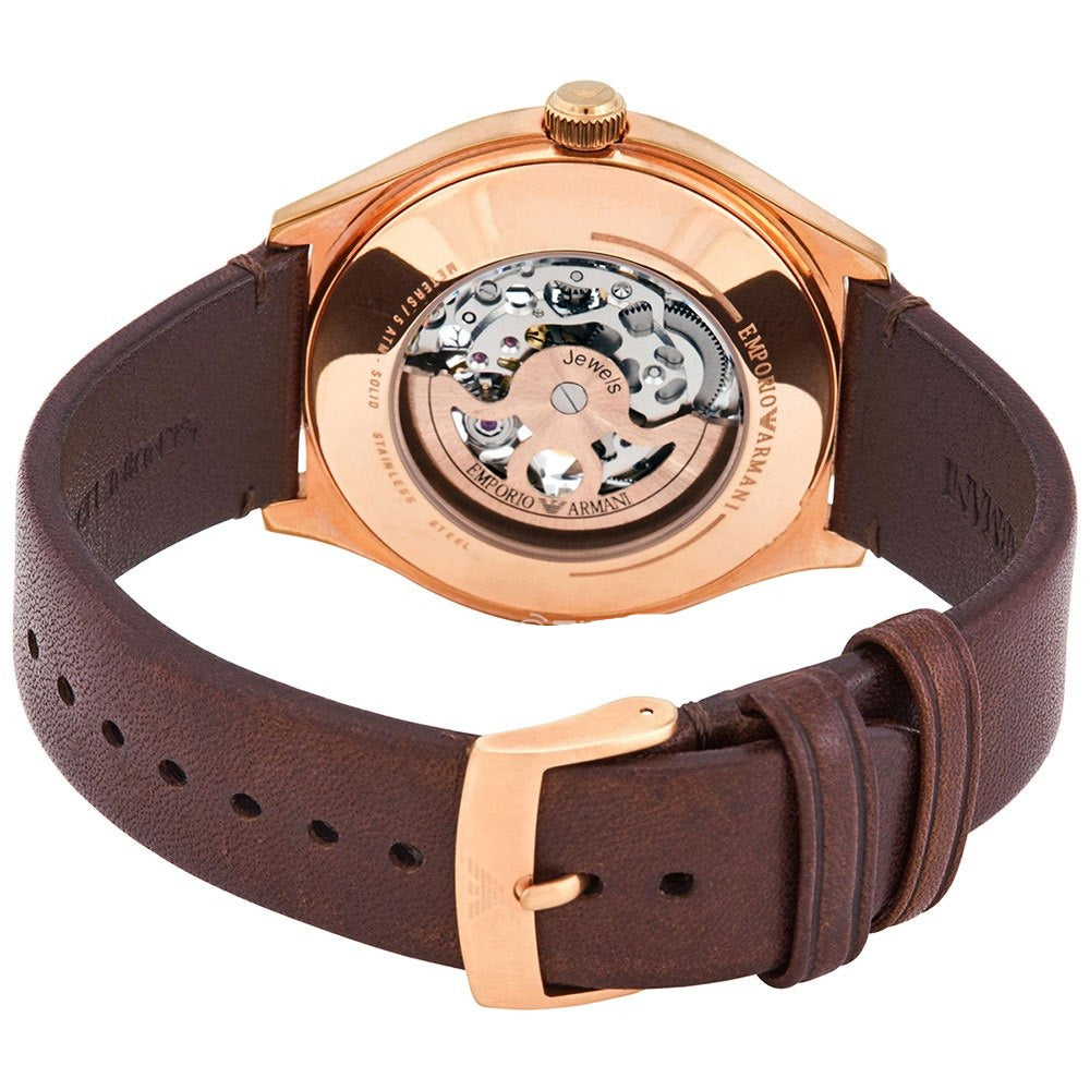  Shop Authentic Emporio Armani Meccanico White Skeleton Dial Brown Leather Strap Watch For Men - AR60005 - Luxxuri