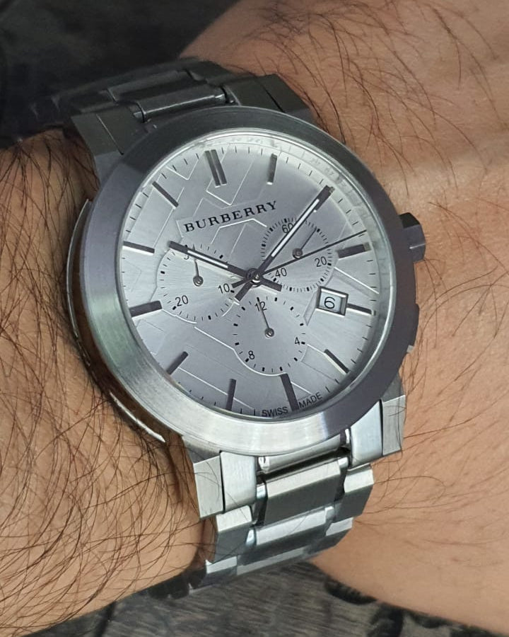  Shop Authentic Burberry The City Chronograph Silver Dial Silver Steel Strap Watch for Men - BU9350 - Luxxuri
