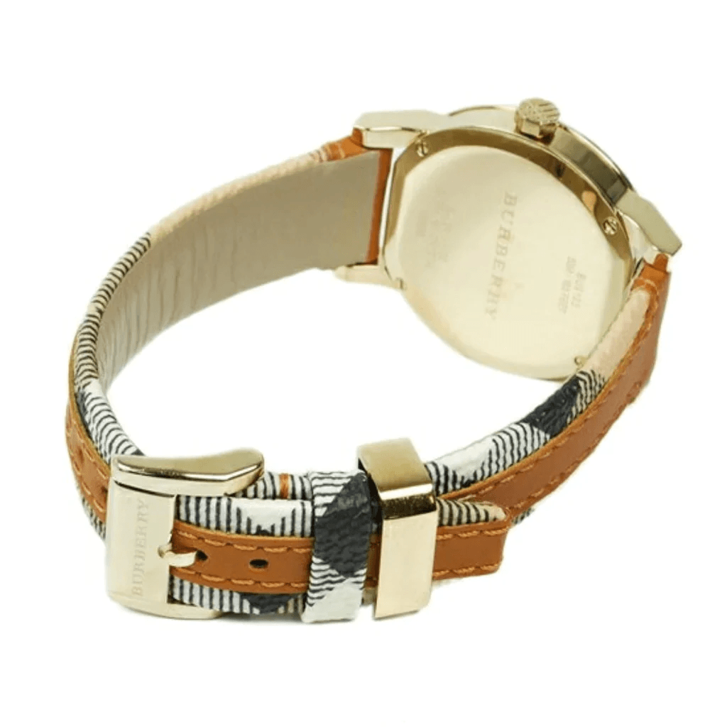  Shop Authentic Burberry The City Gold Dial Brown Leather Strap Watch for Women - BU9133 - Luxxuri