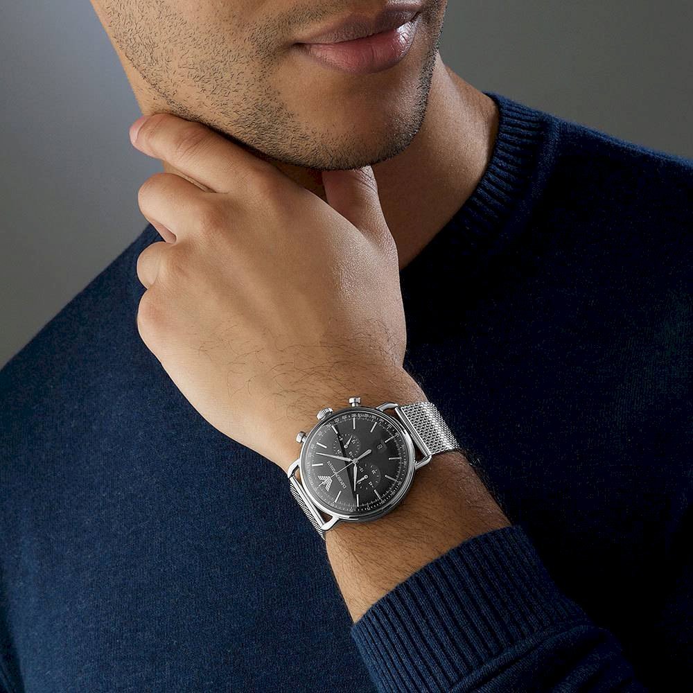  Shop Authentic Emporio Armani Chronograph Black Dial Silver Mesh Bracelet Watch For Men - AR11104 - Luxxuri