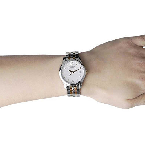 Shop Authentic Tissot T Classic Tradition White Dial Two Tone Mesh Bracelet Watch for Women - T063.210.22.037.00 - Luxxuri