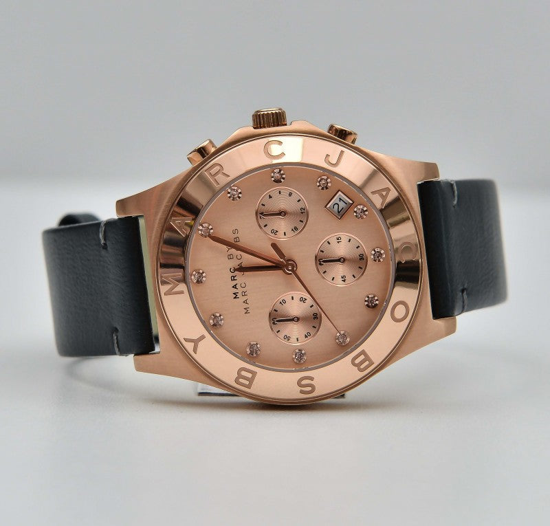  Shop Authentic Marc Jacobs Blade Chronograph Rose Gold Dial Black Leather Strap Watch for Women - MBM1188 - Luxxuri