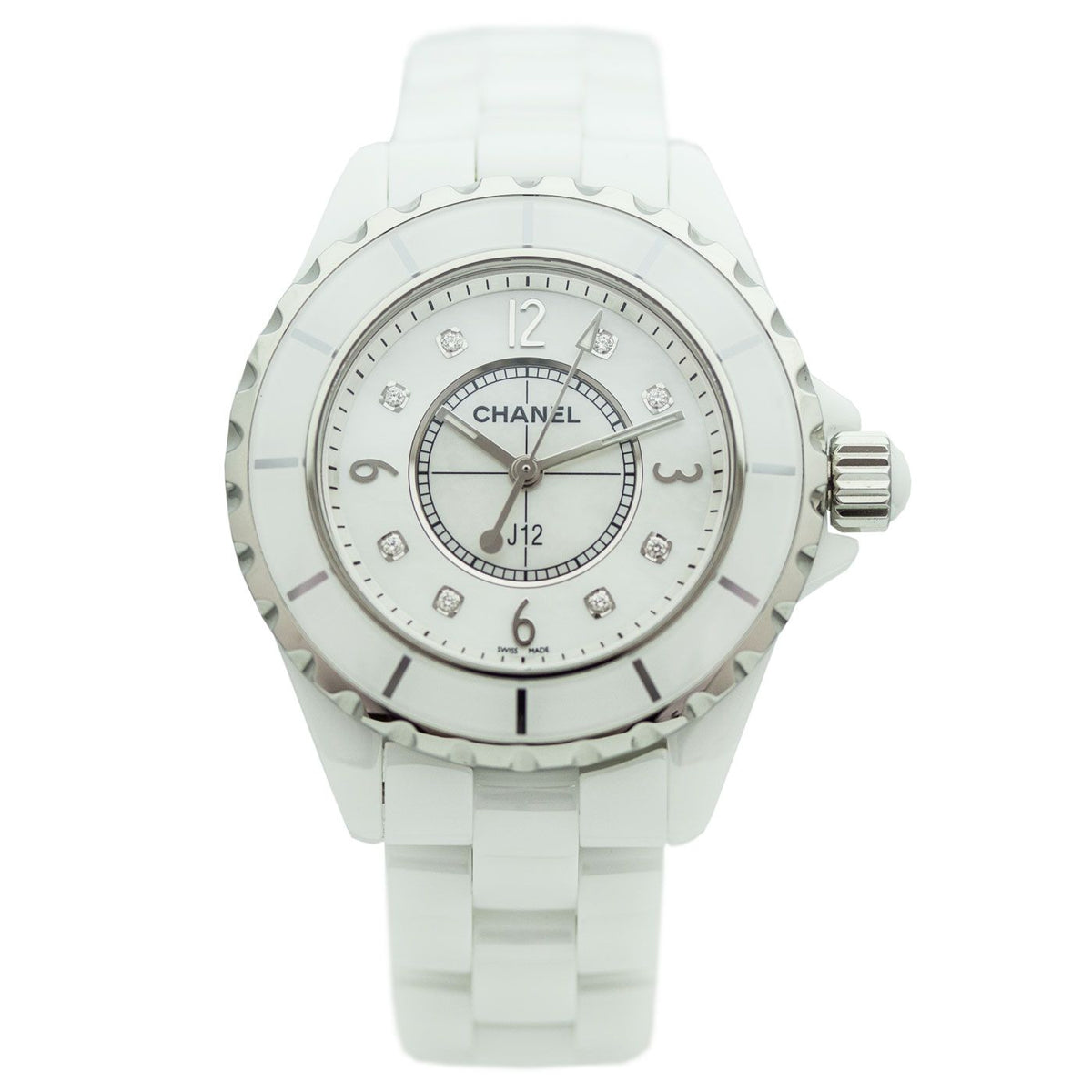  Shop Authentic Chanel J12 Diamonds Quartz Ceramic White Dial White Steel Strap Watch for Women - J12 H2422 - Luxxuri