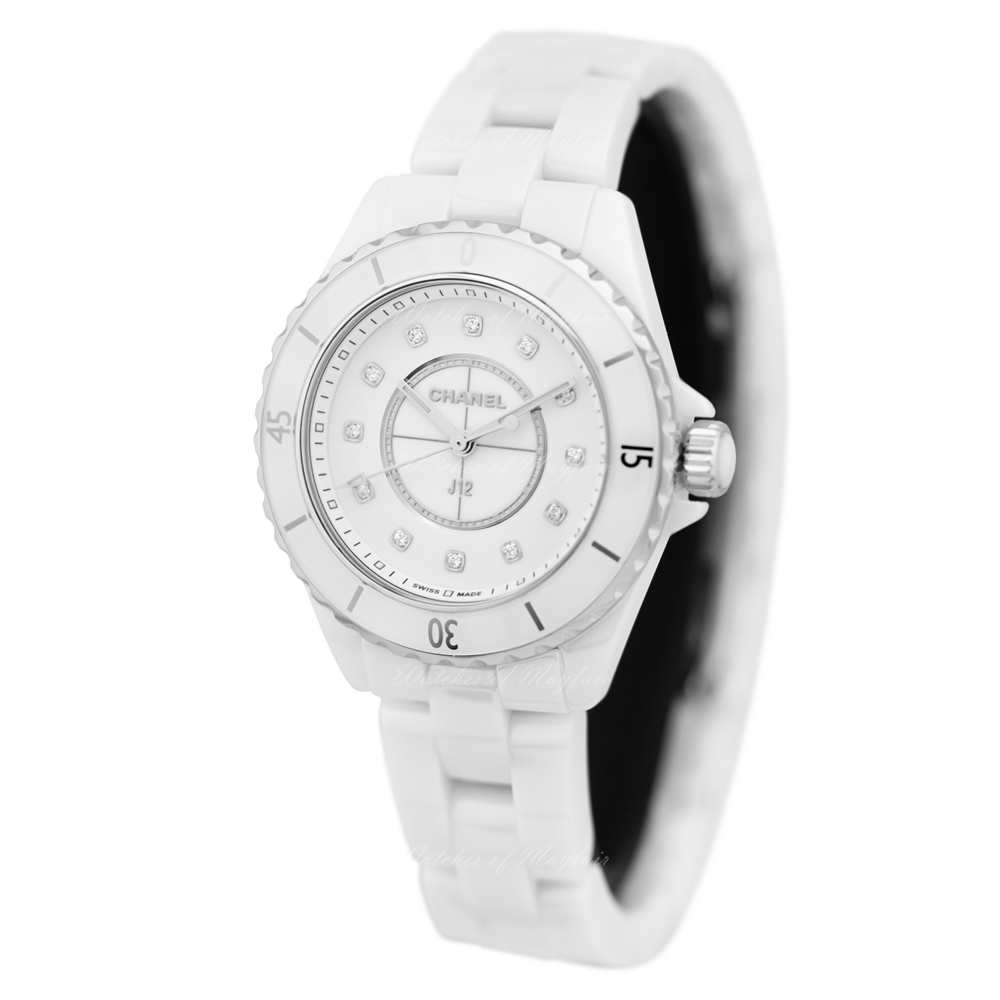  Shop Authentic Chanel J12 Quartz Diamonds White Dial White Steel Strap Watch for Women - J12 H5703 - Luxxuri