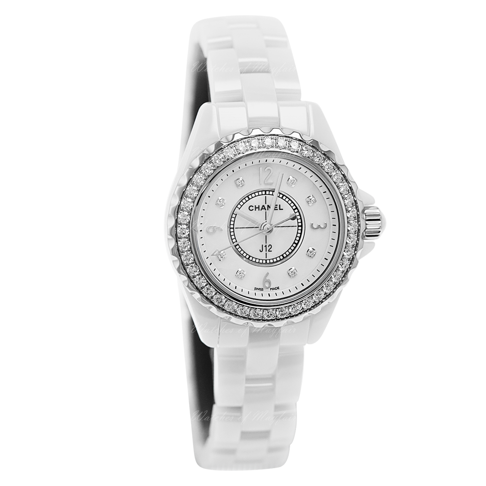  Shop Authentic Chanel J12 Diamonds Quartz White Dial White Steel Strap Watch for Women - J12 H2572 - Luxxuri