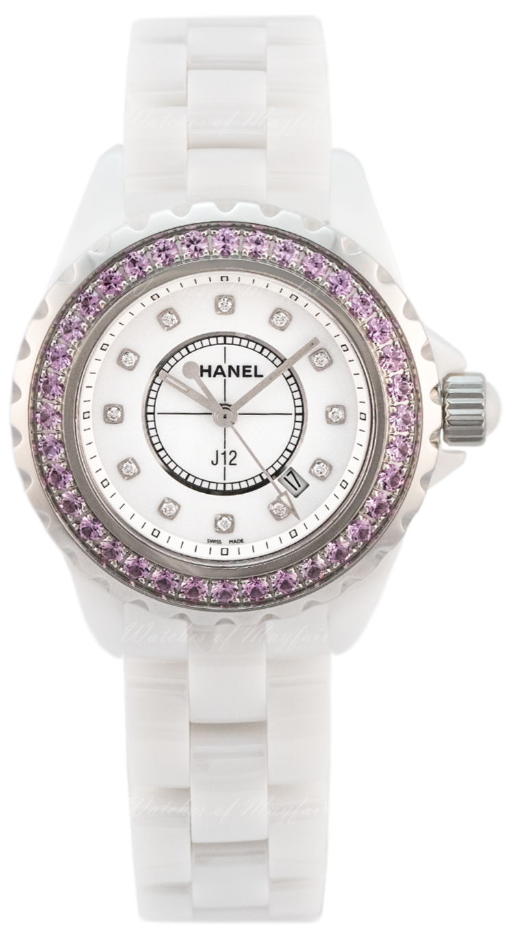  Shop Authentic Chanel J12 Sapphire Bezel Ceramic White Dial White Steel Strap Watch for Women - J12 H2010 - Luxxuri
