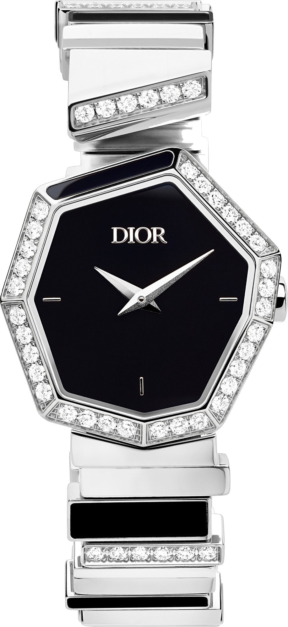 Shop Authentic Dior Gem Dior Mother of Pearl Diamonds Black Dial Silver Steel Strap Watch for Women - CD18111X1058 - Luxxuri
