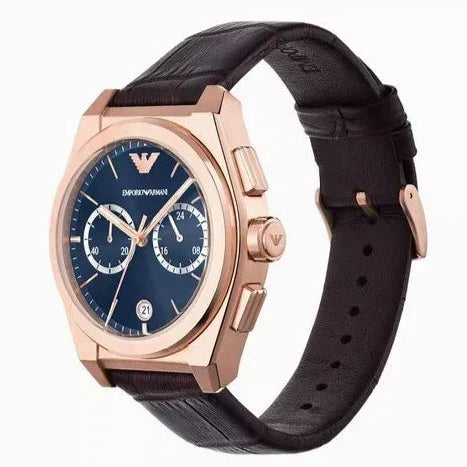  Shop Authentic Emporio Armani Federico Chronograph Blue Dial Brown Leather Strap Watch For Men - AR11563 - Luxxuri