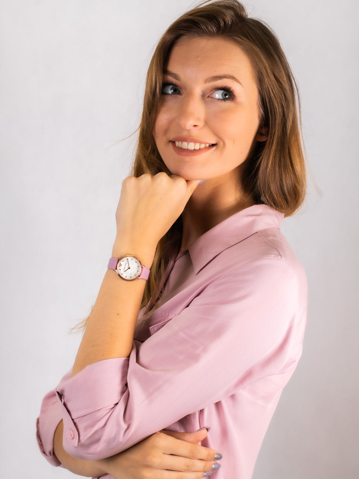 Emporio Armani Kappa Mother Of Pearl White Dial Pink Leather Strap Watch For Women - AR11130