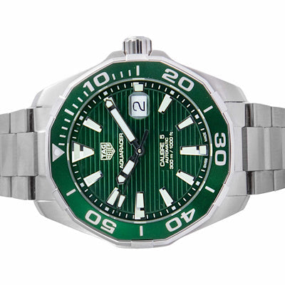  Shop Authentic Tag Heuer Aquaracer Calibre 5 Green Dial Silver Steel Strap Watch for Men - WAY201S.BA0927 - Luxxuri