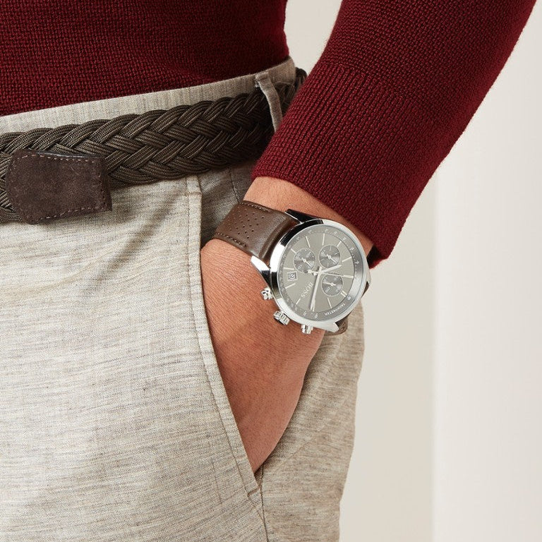  Shop Authentic Hugo Boss Grand Prix Grey Dial Brown Leather Strap Watch for Men -  1513476 - Luxxuri