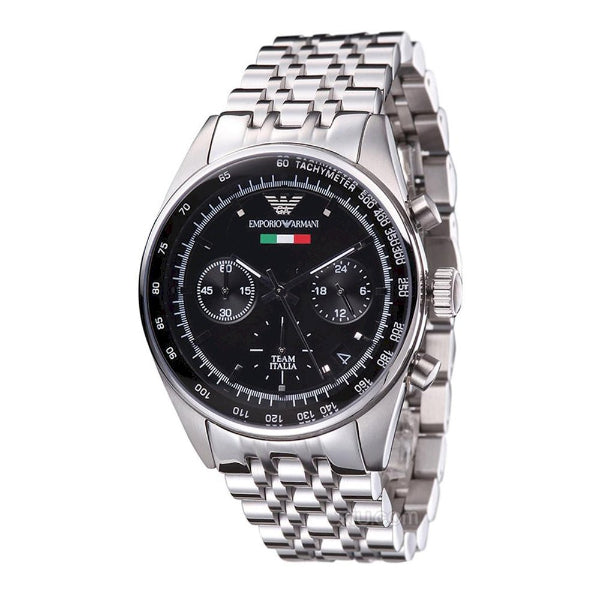  Shop Authentic Emporio Armani Sportivo Chronograph Black Dial Silver Steel Strap Watch For Men - AR5984 - Luxxuri