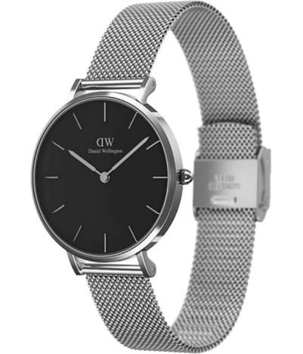  Shop Authentic Daniel Wellington Classic Petite Sterling Black Dial Silver Mesh Bracelet Watch For Women - DW00100162 - Luxxuri