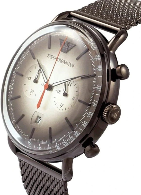  Shop Authentic Emporio Armani Aviator Chronograph Grey Dial Brown Mesh Bracelet Watch For Men - AR11169 - Luxxuri