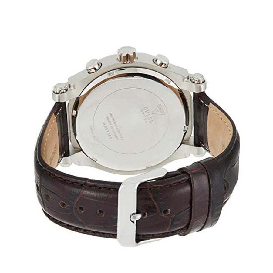 Guess Pinnacle Chronograph Quartz Blue Dial Brown Leather Strap Watch For Men - W0673G1