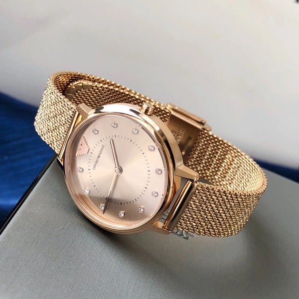  Shop Authentic Emporio Armani Kappa Pink Dial Pink Mesh Bracelet Watch For Women - AR11129 - Luxxuri