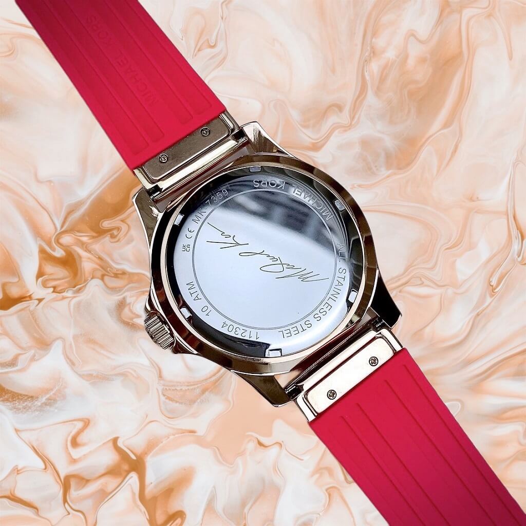  Shop Authentic Michael Kors Everest Analog Rose Gold Dial Pink Silicone Strap Watch For Women - MK7359 - Luxxuri