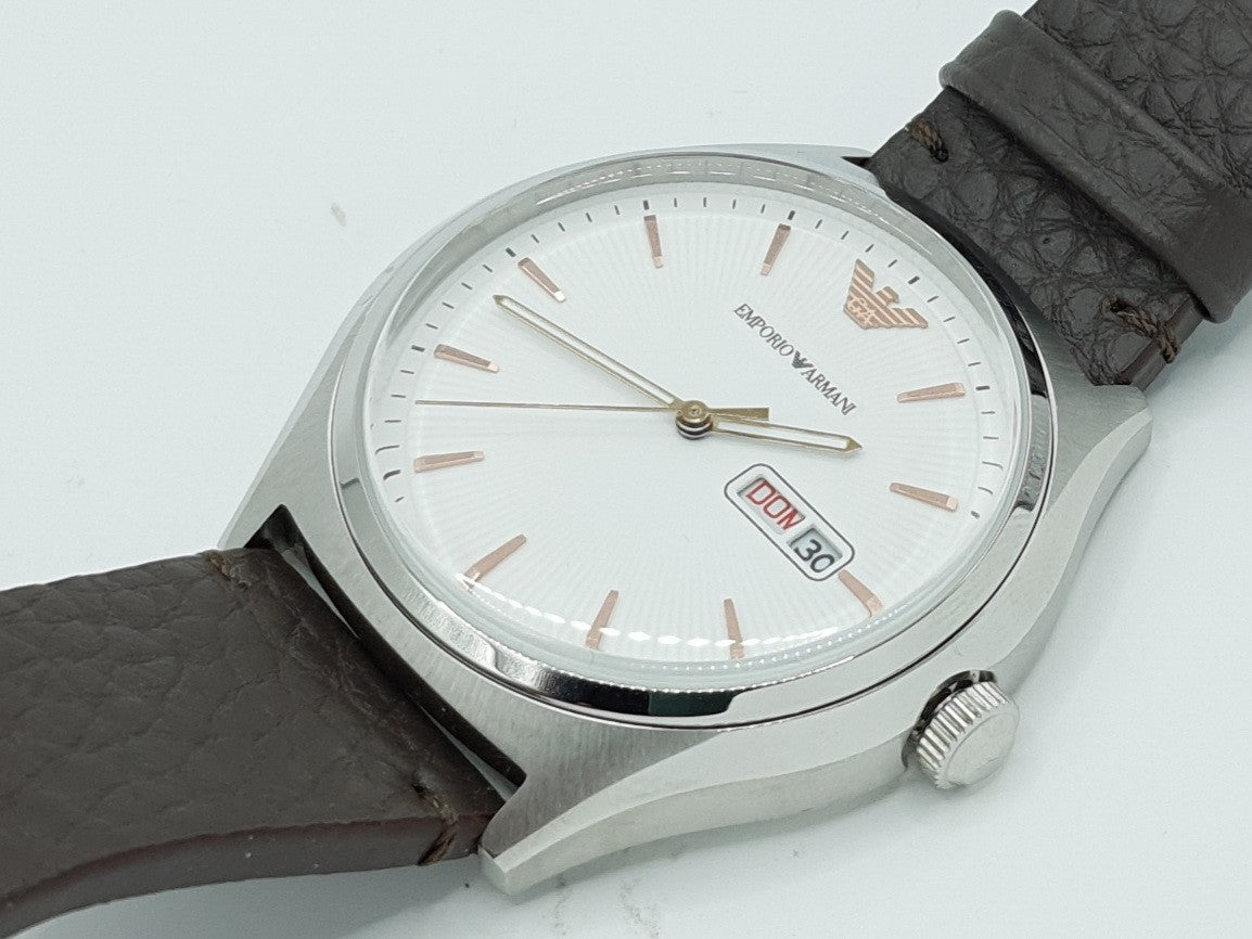  Shop Authentic Emporio Armani Dress Quartz White Dial Brown Leather Strap Watch For Men - AR1999 - Luxxuri