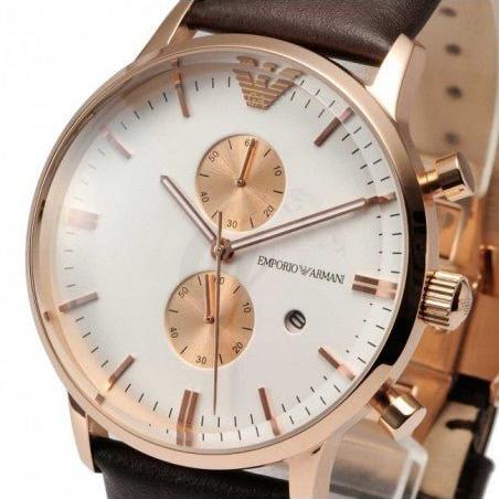  Shop Authentic Emporio Armani Gianni Classic Chronograph White Dial Brown Leather Strap Watch For Men - AR0398 - Luxxuri