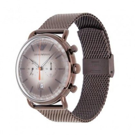  Shop Authentic Emporio Armani Aviator Chronograph Grey Dial Brown Mesh Bracelet Watch For Men - AR11169 - Luxxuri