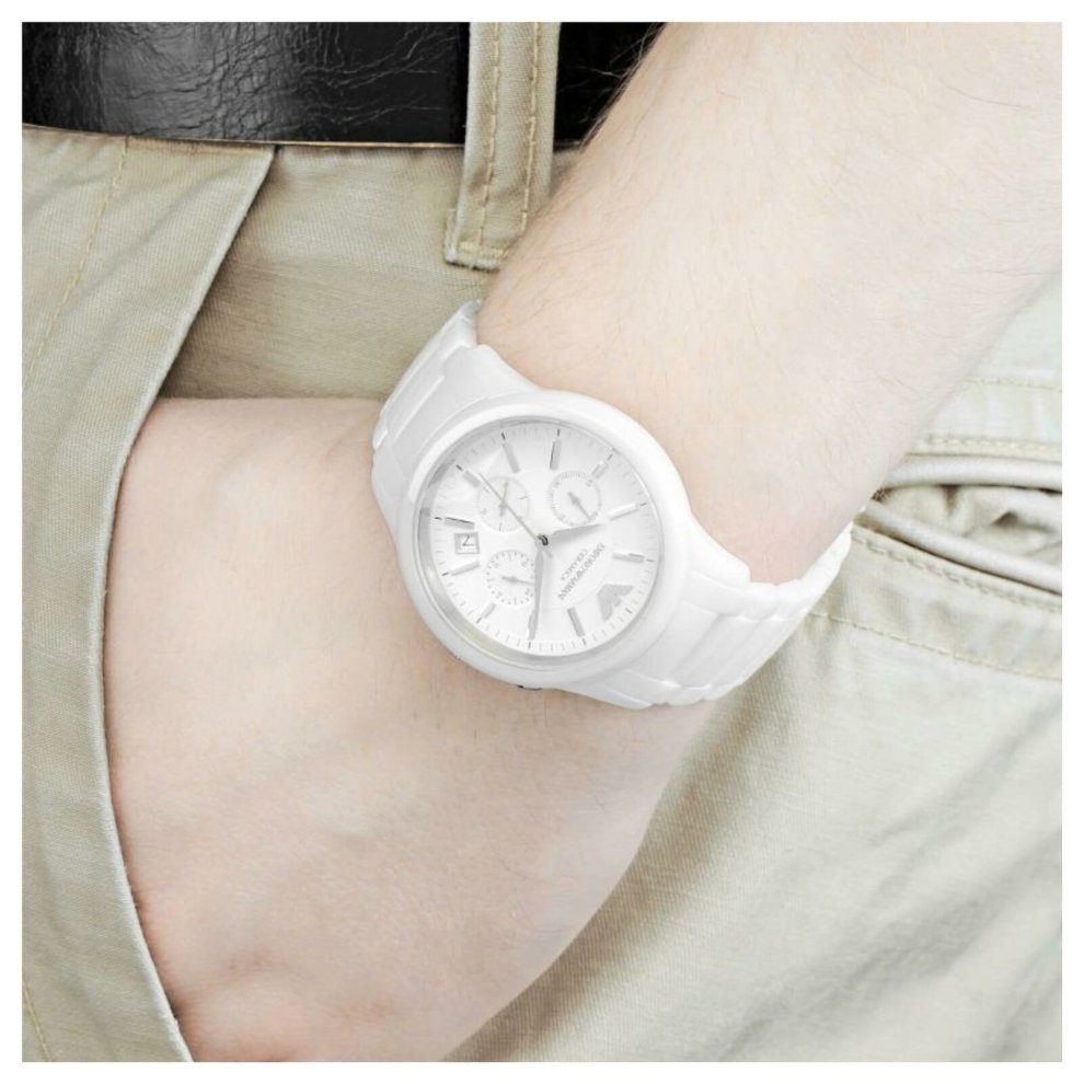  Shop Authentic Emporio Armani Ceramica Chronograph White Dial White Strap Watch For Men - AR1453 - Luxxuri