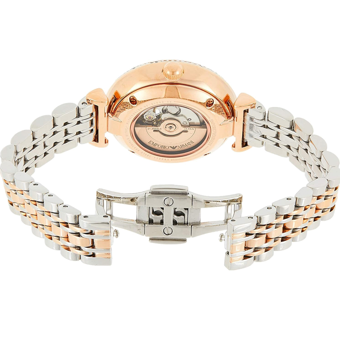 Emporio Armani Meccannico Gianni T-Bar Analog White Dial Two Tone Steel Strap Watch For Women - AR60019